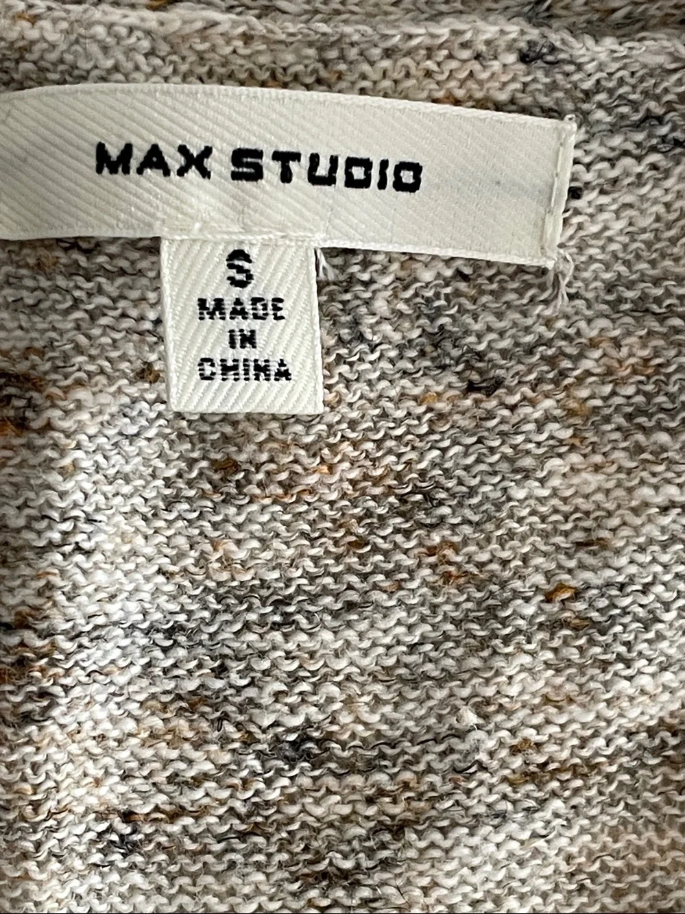 Max Studio Cotton Linen Blend Long Duster Cardigan Sweater Ivory/Brown NWOT